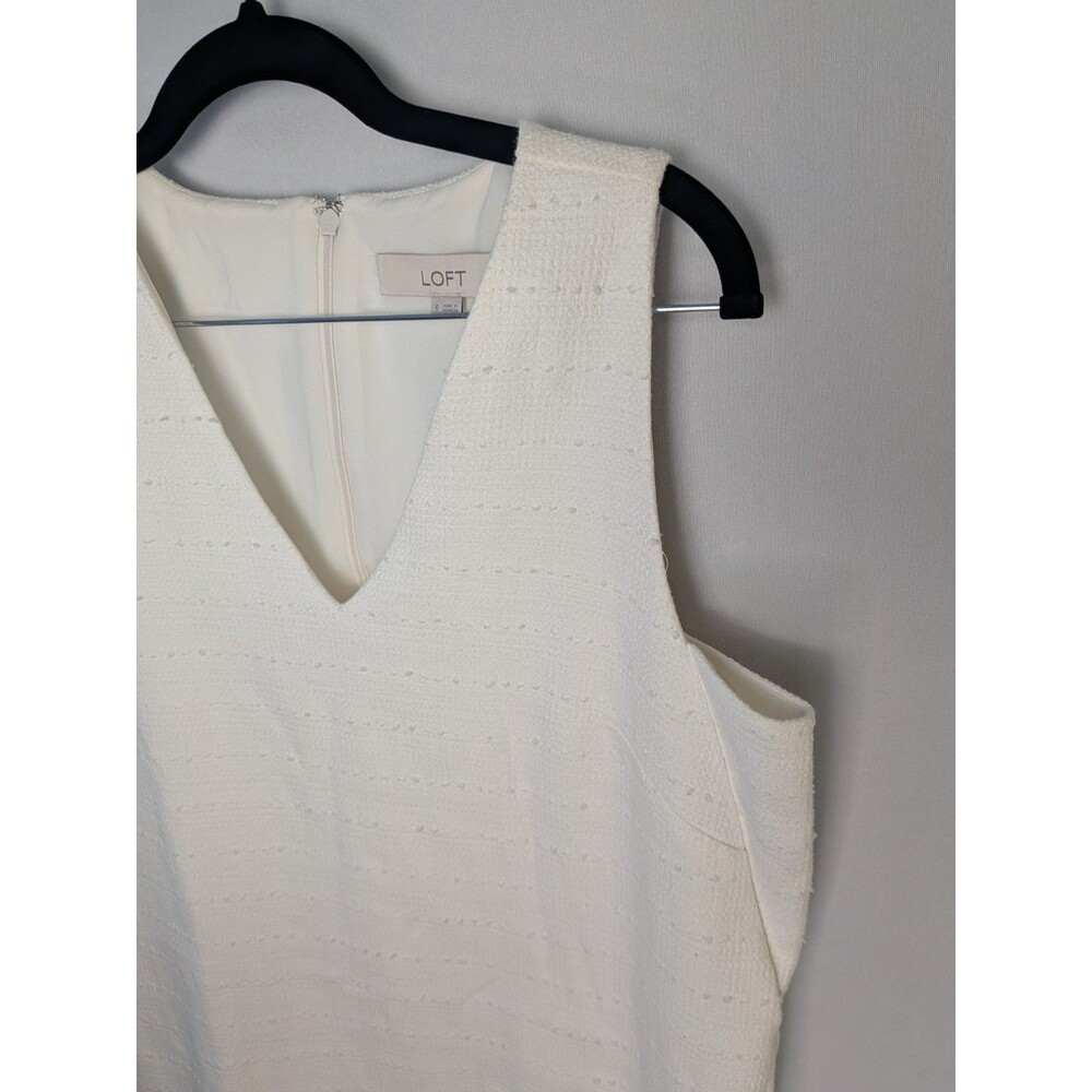 Loft Dress Women’s 6 V-Neck White Shift Sleeveless Lined Striped Embroidered - Picture 5 of 16